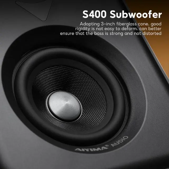 Alt view image 4 of 6 - S400 80 Watt 2.0 Channel Home Audio Active Bookshelf Speakers | Sub Out, TPA3118 Amp Chip, Bluetooth/Optical/RCA/USB Input for TV, Treble & Bass Tone with Remote