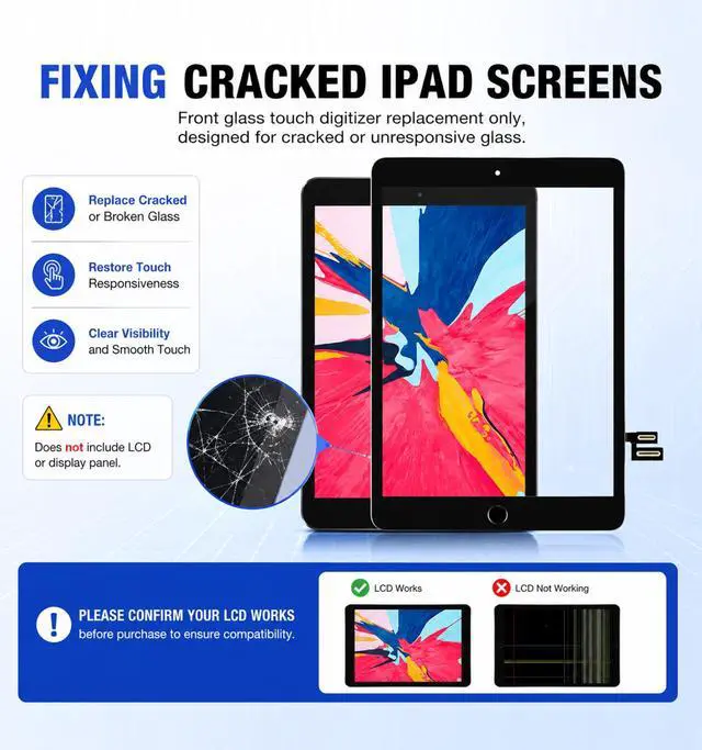 Alt view image 3 of 6 - for iPad 9th Generation (9 Gen) Touch Glass Screen Repair Replacement Kit | (No LCD) 2021 10.2" Digitizer A2602 A2603 A2604 A2605, Pre-installed Home Button, Adhesive Seal, Protector, Required Tools