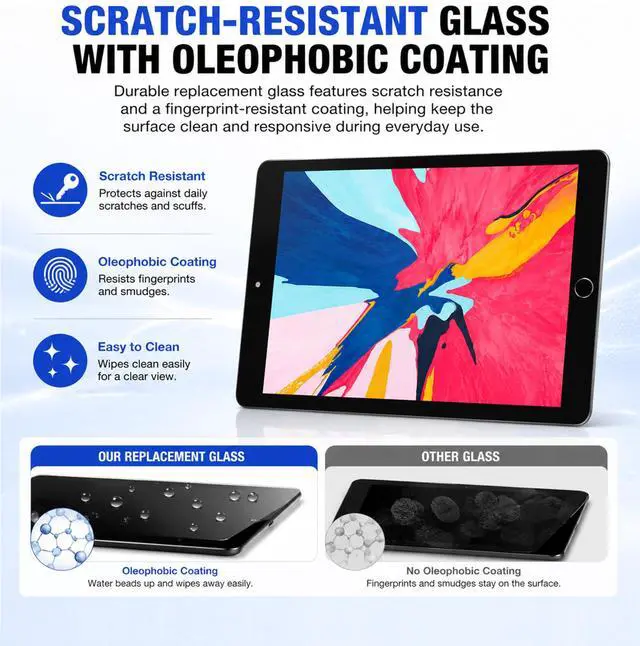 Alt view image 4 of 6 - for iPad 9th Generation (9 Gen) Touch Glass Screen Repair Replacement Kit | (No LCD) 2021 10.2" Digitizer A2602 A2603 A2604 A2605, Pre-installed Home Button, Adhesive Seal, Protector, Required Tools