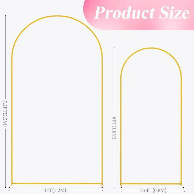Alt view image 2 of 6 - Wedding Arch Backdrop Stand 7.2FT,6FT Gold Metal Arch Stand Set | Metal Arch Backdrop Stand Set of 2 Balloon Arch Frame for Wedding Ceremony Birthday Party Bridal Baby Shower Decor