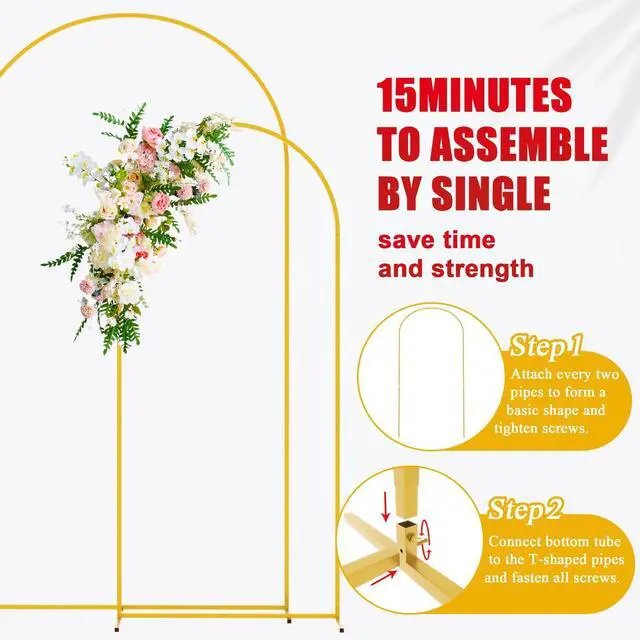 Alt view image 5 of 6 - Wedding Arch Backdrop Stand 7.2FT,6FT Gold Metal Arch Stand Set | Metal Arch Backdrop Stand Set of 2 Balloon Arch Frame for Wedding Ceremony Birthday Party Bridal Baby Shower Decor