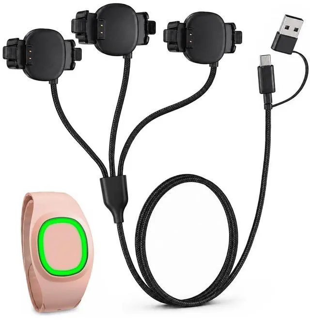 Main image of Compatible with MagicBand+ Charger 3-in-1, 2ft Nylon-Braided USB-C and USB-A Triple Charging Cable with 3 Charging Heads, Replacement Travel Charger for Disney-MagicBand Plus