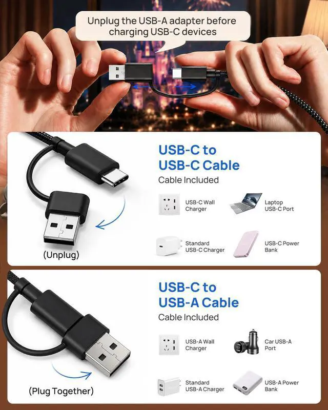 Alt view image 5 of 6 - Compatible with MagicBand+ Charger 3-in-1, 2ft Nylon-Braided USB-C and USB-A Triple Charging Cable with 3 Charging Heads, Replacement Travel Charger for Disney-MagicBand Plus