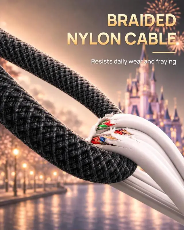 Alt view image 6 of 6 - Compatible with MagicBand+ Charger 3-in-1, 2ft Nylon-Braided USB-C and USB-A Triple Charging Cable with 3 Charging Heads, Replacement Travel Charger for Disney-MagicBand Plus