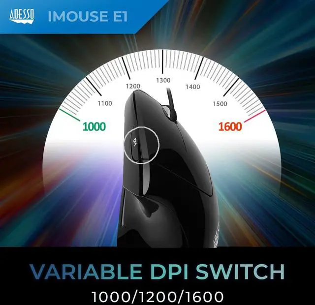 Alt view image 6 of 6 - Wired Vertical Ergonomic Illuminated Optical USB Mouse, Black | 6-Button, Right Hand Orientation