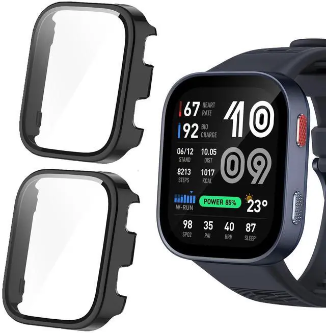 Main image of Compatible for Amazfit Bip Max Case, Hard PC Case with Tempered Glass Screen Protector Compatible with Amazfit Bip Max 50mm Smartwatch, 2.07" (Black+Black)