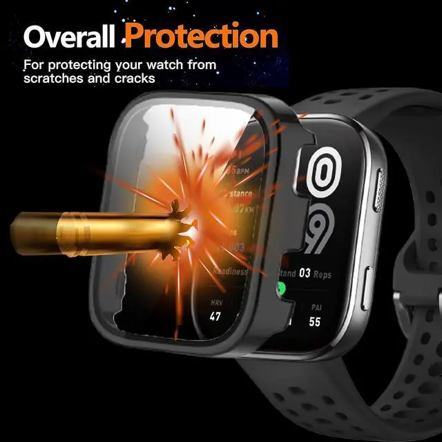 Alt view image 2 of 6 - Compatible for Amazfit Bip Max Case, Hard PC Case with Tempered Glass Screen Protector Compatible with Amazfit Bip Max 50mm Smartwatch, 2.07" (Black+Black)