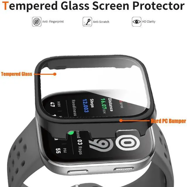 Alt view image 4 of 6 - Compatible for Amazfit Bip Max Case, Hard PC Case with Tempered Glass Screen Protector Compatible with Amazfit Bip Max 50mm Smartwatch, 2.07" (Black+Black)