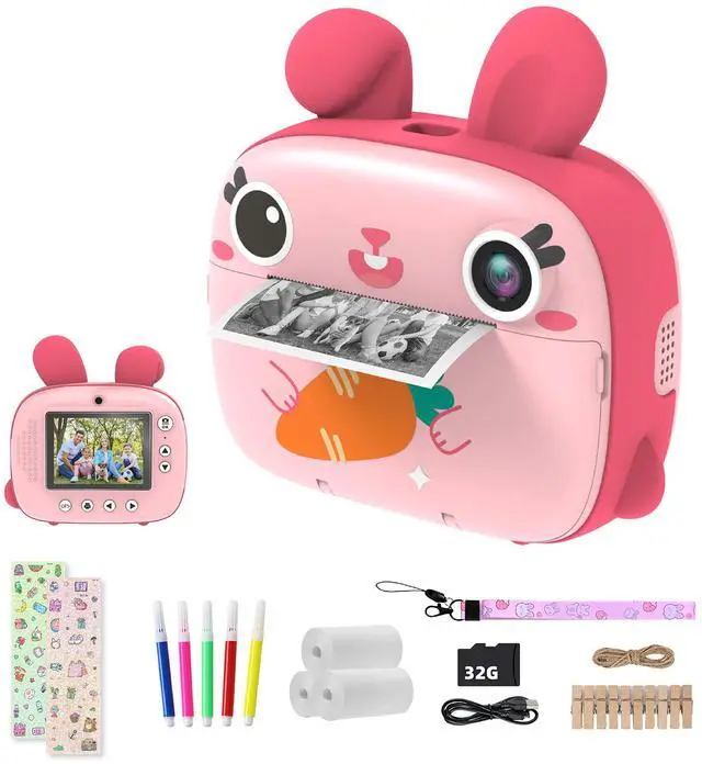 Main image of Kids Instant Camera - 2.5K Instant Print Camera with No Ink, 32GB Card, Selfie & 1080P Video, Pink Toy Gift for Girls & Boys 3-12