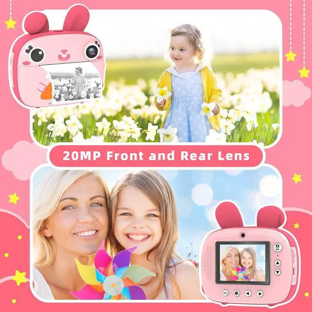 Alt view image 2 of 6 - Kids Instant Camera - 2.5K Instant Print Camera with No Ink, 32GB Card, Selfie & 1080P Video, Pink Toy Gift for Girls & Boys 3-12