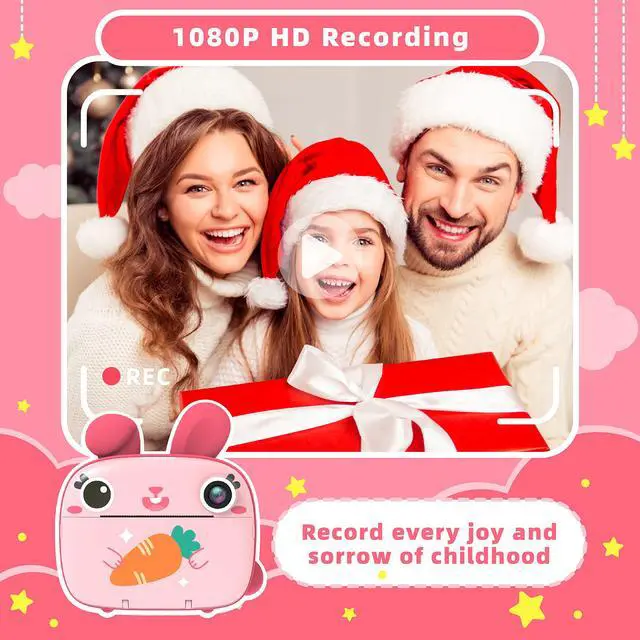 Alt view image 3 of 6 - Kids Instant Camera - 2.5K Instant Print Camera with No Ink, 32GB Card, Selfie & 1080P Video, Pink Toy Gift for Girls & Boys 3-12