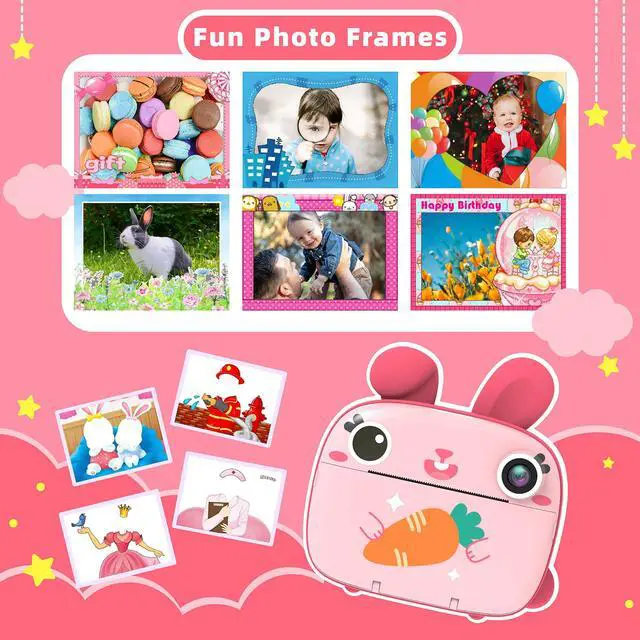Alt view image 6 of 6 - Kids Instant Camera - 2.5K Instant Print Camera with No Ink, 32GB Card, Selfie & 1080P Video, Pink Toy Gift for Girls & Boys 3-12