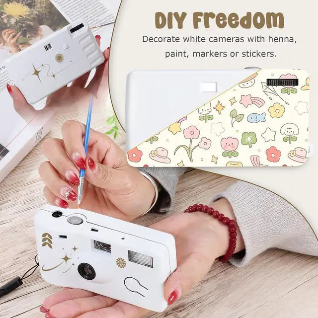 Alt view image 3 of 6 - 10 Pcs Disposable Cameras Bulk with Flash White Single-Use Film Cameras Set | Deluxe White Single-Use Film Cameras Set, Include 35mm iSO 400 Film, 17 Photos, Natural Color Canvas Bag
