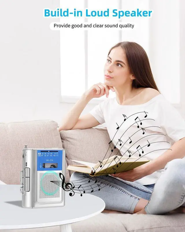 Alt view image 3 of 6 - Small Cassette Player Recorder, Portable AM FM Vintage Tape Cassette Player with Big Speaker and Headphones, Built-in Microphone, Powered by DC or AA Battery for Walking