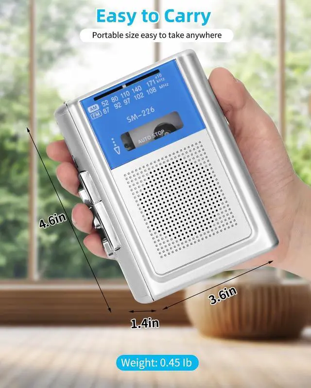 Alt view image 4 of 6 - Small Cassette Player Recorder, Portable AM FM Vintage Tape Cassette Player with Big Speaker and Headphones, Built-in Microphone, Powered by DC or AA Battery for Walking