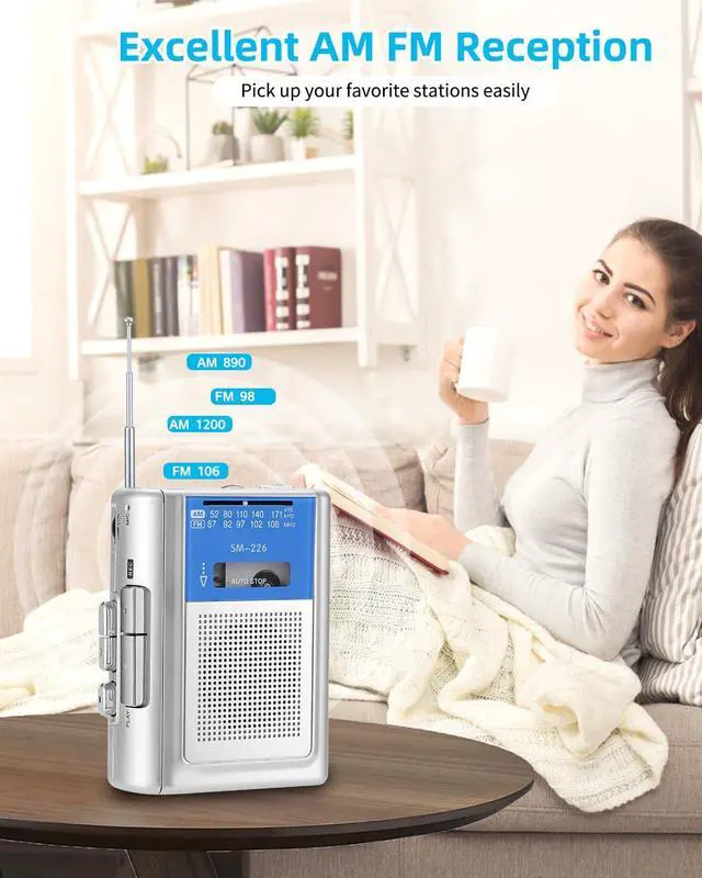 Alt view image 5 of 6 - Small Cassette Player Recorder, Portable AM FM Vintage Tape Cassette Player with Big Speaker and Headphones, Built-in Microphone, Powered by DC or AA Battery for Walking