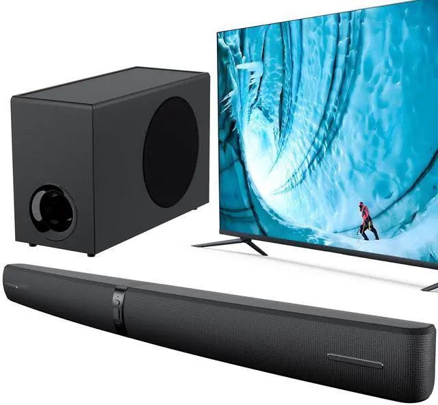 Main image of 2.1 Sound Bar with Subwoofer, 110W Sound Bar for Smart TV with Adjustable Deep Bass & Volume Boost & 3 EQ Modes, Bluetooth/ARC/Opt/AUX, Soundbar for TV/PC/Gaming/Projector (Black)