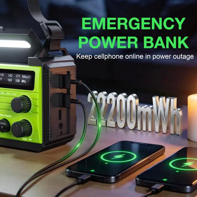 Alt view image 2 of 6 - 22200mWh Emergency Weather Radio with Dual USB Output for Power Outage | Hand Crank Emergency Radio with NOAA/AM/FM, 3-Mode Flashlight &SOS Alarm, Portable Solar Radio for Outdoor & Emergency Supply