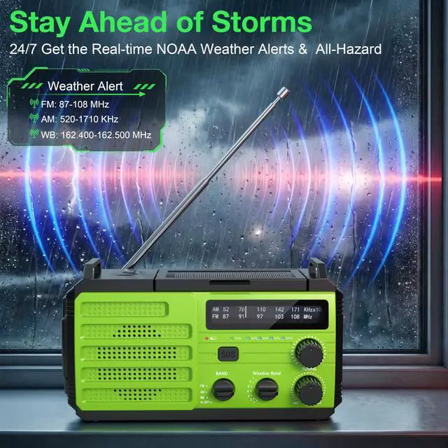 Alt view image 3 of 6 - 22200mWh Emergency Weather Radio with Dual USB Output for Power Outage | Hand Crank Emergency Radio with NOAA/AM/FM, 3-Mode Flashlight &SOS Alarm, Portable Solar Radio for Outdoor & Emergency Supply