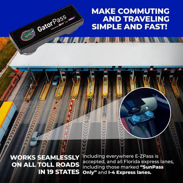 Alt view image 4 of 6 - UF Gator Uni Prepaid Portable Toll Pass Works in 19 States Including FL, GA, NC, VA, WV, MD, DE, NJ, NY, PA, MA, RI, NH, ME, OH, IN, IL, KY, and MN