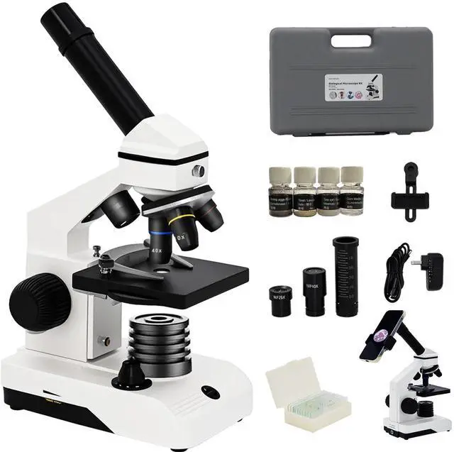 Main image of M2 Dual Power Supply Compound Monocular Microscope 40X-2000X for Adults & Students All-Metal STEM Lab Kit with Glass Optics, Dual LED, Slides & Carry Case