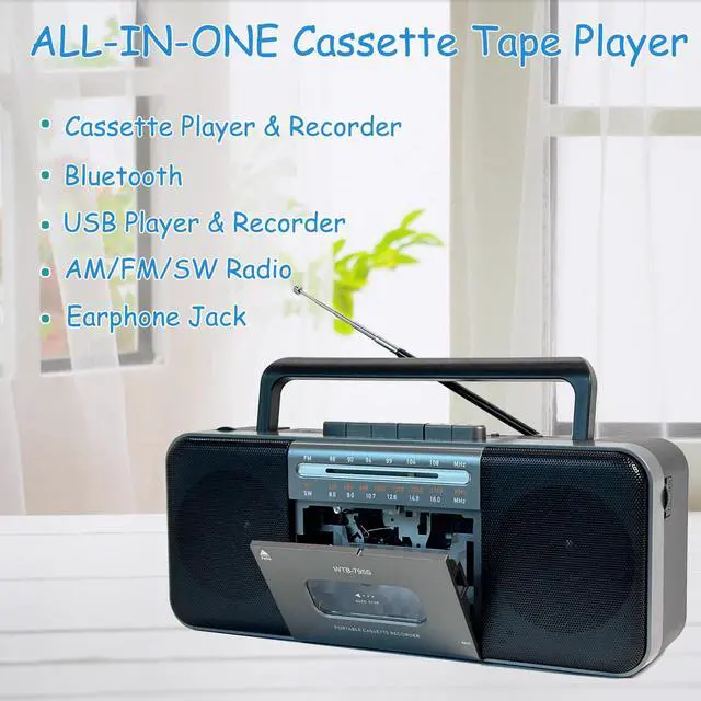 Alt view image 2 of 6 - Portable Cassette Tape Player Recorder,AM/FM/SW Radio with Bluetooth,USB/SD, Big 10W Speaker,Record to Cassette/U Disk/SD Card via Mic, MP3 Converter, Earphone Jack,AC/DC Powered