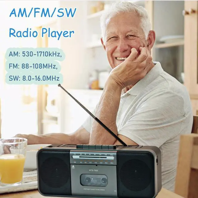 Alt view image 6 of 6 - Portable Cassette Tape Player Recorder,AM/FM/SW Radio with Bluetooth,USB/SD, Big 10W Speaker,Record to Cassette/U Disk/SD Card via Mic, MP3 Converter, Earphone Jack,AC/DC Powered