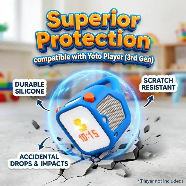 Alt view image 2 of 6 - Silicone Protective Case Compatible with Yoto Player (3rd Gen.)(Blue) | Safe Anti Slip Skin Cover Compatible with Yoto Adventure Jacket, Bump and Wear, Silicone Cover with Easy to Carry Handle