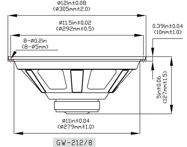 Alt view image 2 of 4 - GW-212/8 OEM 12" Woofer 240 Watts 8ohm Replacement Speaker