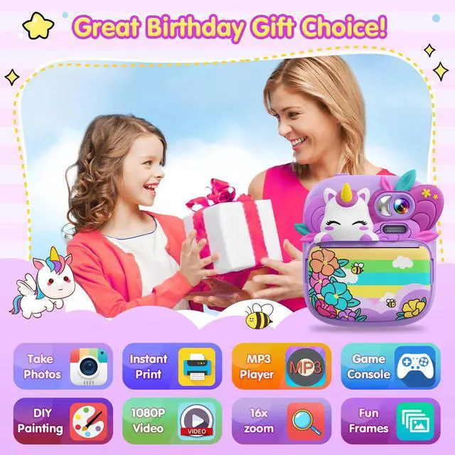Alt view image 2 of 6 - Kids Camera Instant Print, Camera for Kids with Printable Photos, Toddler Camera Toys for Children Ages 3-14, Digital Camera Birthday Gifts for Girls 4 5 6 7 8 9 10 11 12 13 Years Old (Purple)
