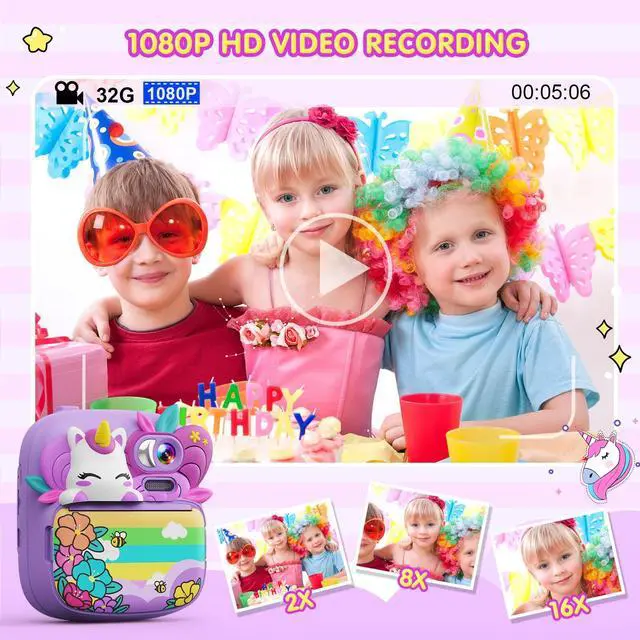 Alt view image 4 of 6 - Kids Camera Instant Print, Camera for Kids with Printable Photos, Toddler Camera Toys for Children Ages 3-14, Digital Camera Birthday Gifts for Girls 4 5 6 7 8 9 10 11 12 13 Years Old (Purple)