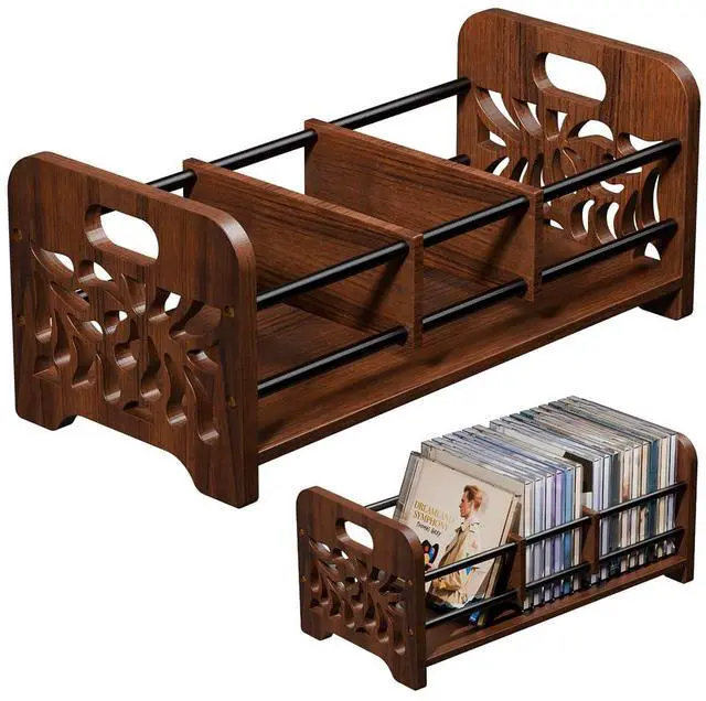 Main image of CD Holder, DVD Holder Storage, Wood CD Rack Organizer | DVD Rack,Cassette Tape Storage with Dividers for CDs, DVDS, Tapes,Video Game Cases, Hold 35Pcs