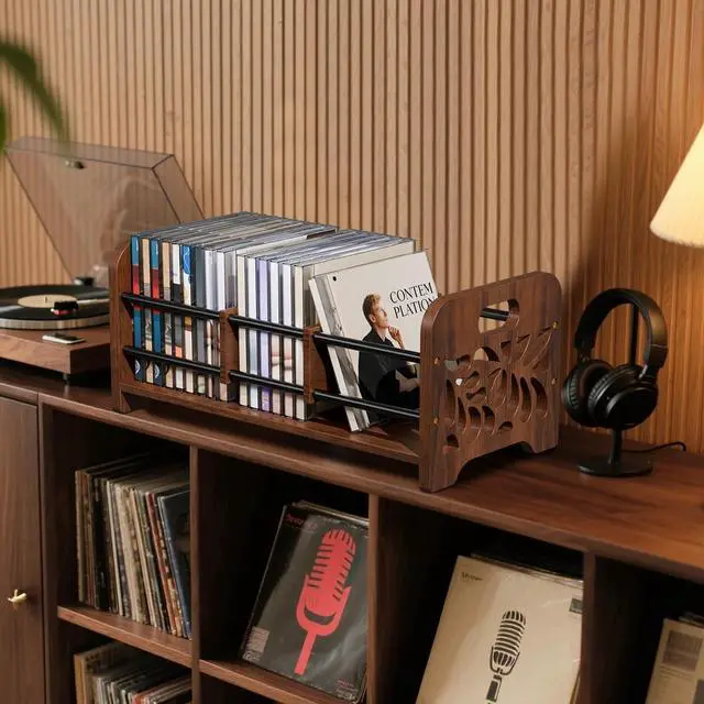 Alt view image 2 of 6 - CD Holder, DVD Holder Storage, Wood CD Rack Organizer | DVD Rack,Cassette Tape Storage with Dividers for CDs, DVDS, Tapes,Video Game Cases, Hold 35Pcs