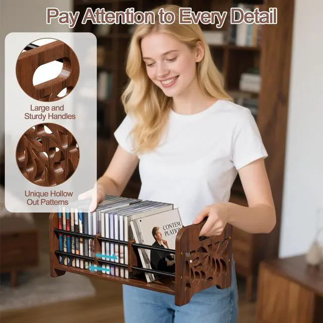 Alt view image 3 of 6 - CD Holder, DVD Holder Storage, Wood CD Rack Organizer | DVD Rack,Cassette Tape Storage with Dividers for CDs, DVDS, Tapes,Video Game Cases, Hold 35Pcs