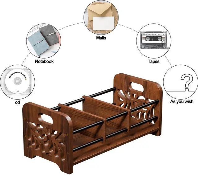 Alt view image 6 of 6 - CD Holder, DVD Holder Storage, Wood CD Rack Organizer | DVD Rack,Cassette Tape Storage with Dividers for CDs, DVDS, Tapes,Video Game Cases, Hold 35Pcs