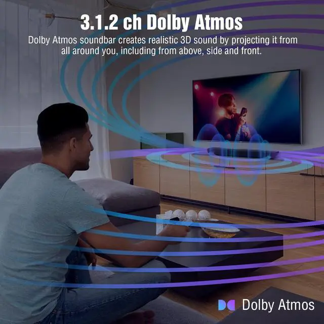 Alt view image 3 of 6 - S5 Sound bar for TV with HDMI eARC, Dolby Atmos 3.1.2 Built-in Subwoofer, Center Speaker, Bluetooth & Multi Wired Connection, 5 EQ, 4K HDR Passthrough, 230W, Home Theater Audio Wall Mounted