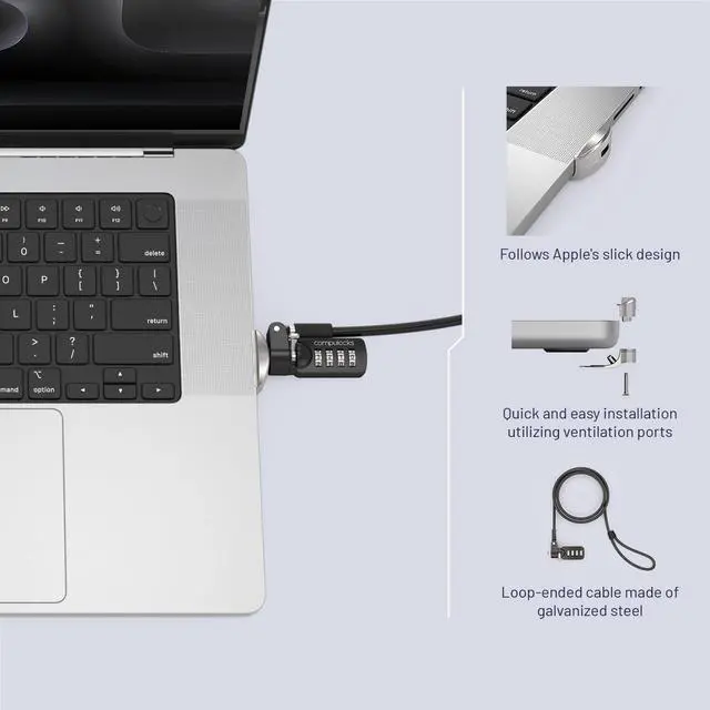 Alt view image 6 of 6 - Ledge Lock Adapter for MacBook Pro 16" M1,M2,M3, M4,M5 with Combination Cable Lock Silver