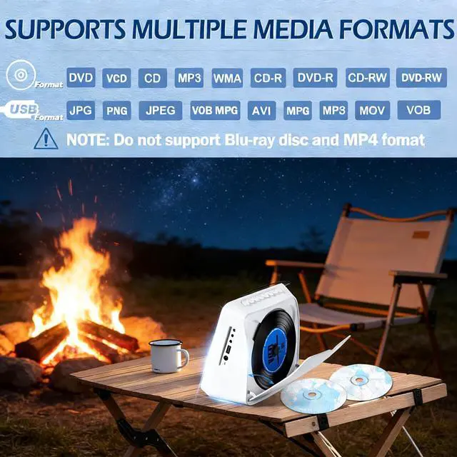 Alt view image 5 of 6 - 9.8" Portable DVD Player with 7" Screen, 4000mAh Rechargeable Battery | Brightness Control, DVD/CD/Bluetooth/USB/AUX/Memory PlayBack, Built-in Dual Speakers, Portable TV DVD Player for Kids
