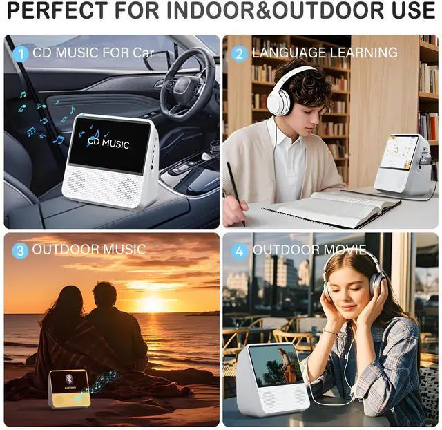 Alt view image 6 of 6 - 9.8" Portable DVD Player with 7" Screen, 4000mAh Rechargeable Battery | Brightness Control, DVD/CD/Bluetooth/USB/AUX/Memory PlayBack, Built-in Dual Speakers, Portable TV DVD Player for Kids