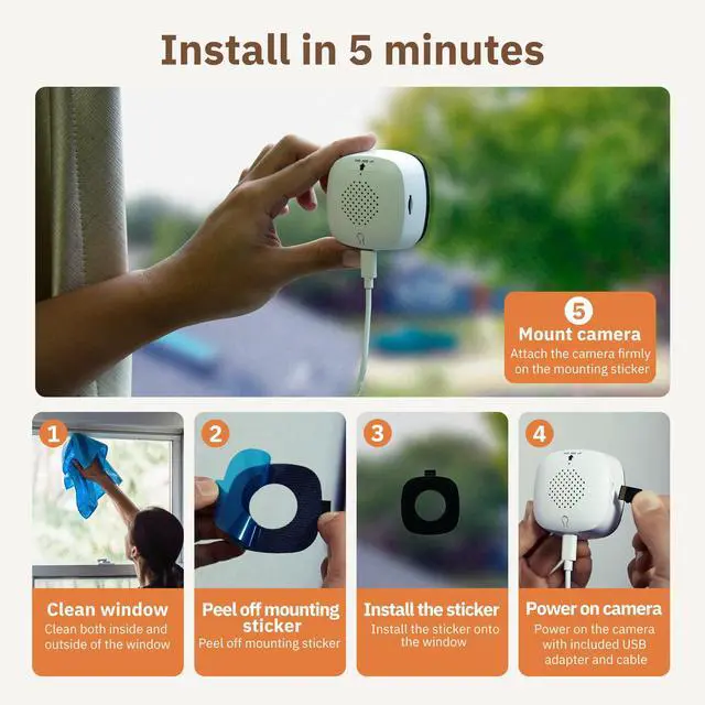 Alt view image 2 of 6 - 5MP 3K Window Camera, 2.4GHz & 5GHz WiFi Indoor Security Camera for Home, ChroMax AI Color Night Vision, Person & Motion Detection, 24/7 Recording, Easy & Quick Install