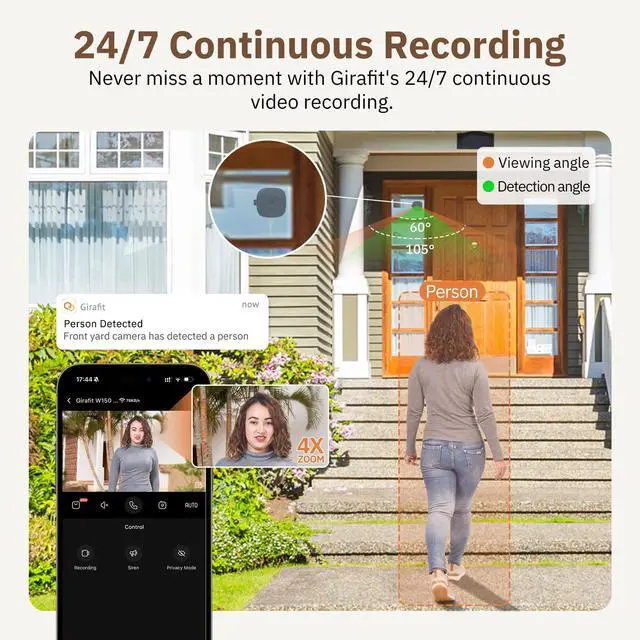 Alt view image 4 of 6 - 5MP 3K Window Camera, 2.4GHz & 5GHz WiFi Indoor Security Camera for Home, ChroMax AI Color Night Vision, Person & Motion Detection, 24/7 Recording, Easy & Quick Install