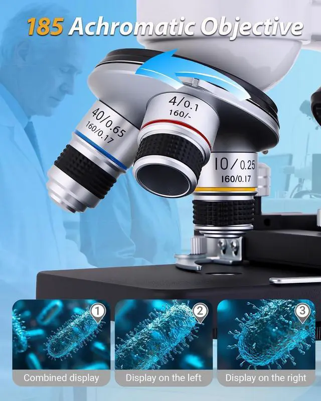 Alt view image 4 of 6 - Compound Microscope, 2000x Magnification, with Smartphone Adapter, Slide Set, Dual LED Illumination System, Adult Microscope, Suitable for Beginners and Laboratory use (Monocular Microscope)