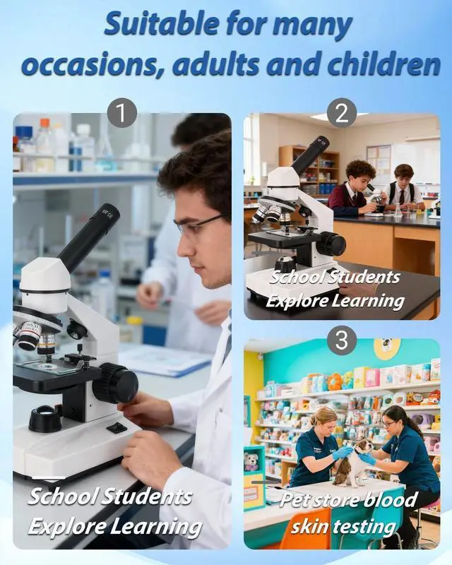 Alt view image 6 of 6 - Compound Microscope, 2000x Magnification, with Smartphone Adapter, Slide Set, Dual LED Illumination System, Adult Microscope, Suitable for Beginners and Laboratory use (Monocular Microscope)