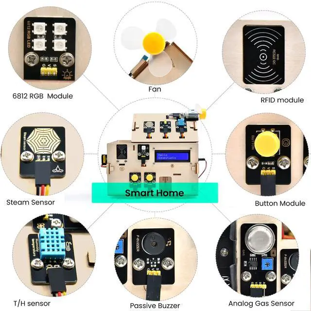 Alt view image 3 of 6 - IOT ESP32 Smart Home Starter Kit for Arduino and Python,Electronics Home Automation Coding Kit, Wooden House DIY Sensor Kit,STEM Educational Set for Adults Teens 15+