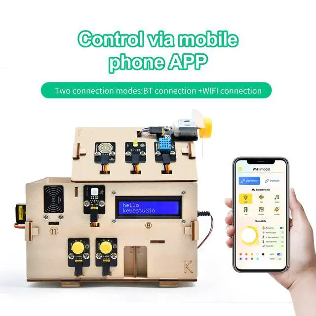 Alt view image 4 of 6 - IOT ESP32 Smart Home Starter Kit for Arduino and Python,Electronics Home Automation Coding Kit, Wooden House DIY Sensor Kit,STEM Educational Set for Adults Teens 15+