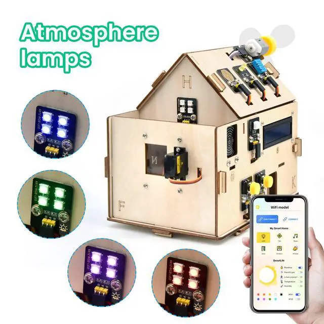 Alt view image 5 of 6 - IOT ESP32 Smart Home Starter Kit for Arduino and Python,Electronics Home Automation Coding Kit, Wooden House DIY Sensor Kit,STEM Educational Set for Adults Teens 15+