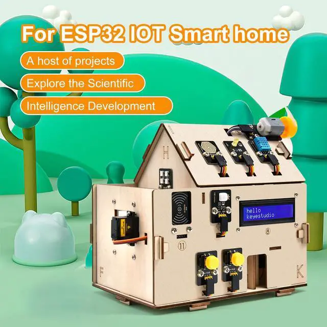 Alt view image 6 of 6 - IOT ESP32 Smart Home Starter Kit for Arduino and Python,Electronics Home Automation Coding Kit, Wooden House DIY Sensor Kit,STEM Educational Set for Adults Teens 15+