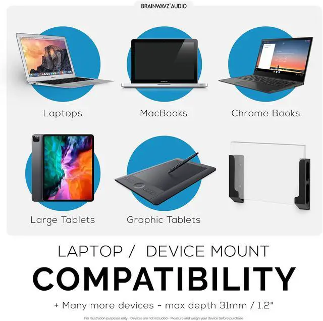 Alt view image 3 of 6 - Wall Mount Laptop Holder with Adhesive & Screw in, 1.2" / 31mm, for Macbooks, Surface, Keyboards, Switch, Tablets & More