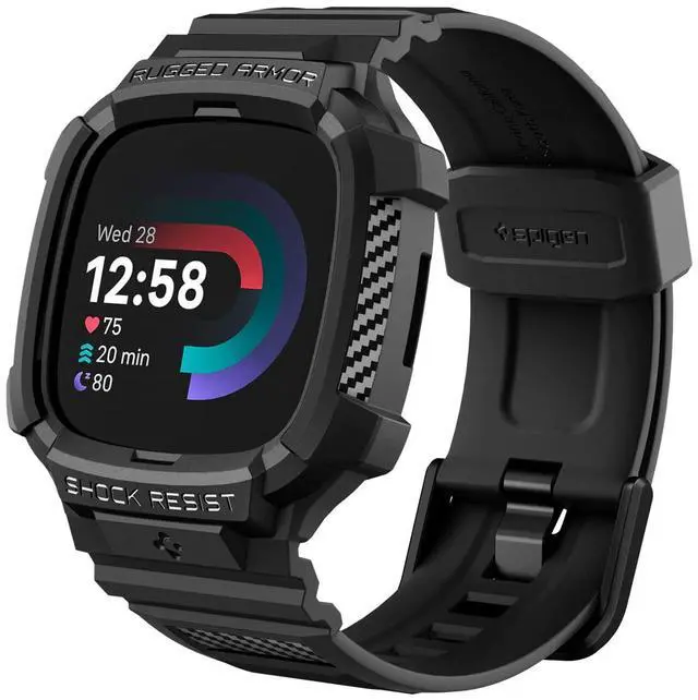 Main image of for Fitbit Versa 4 / Sense 2 Band with Case | Rugged Armor Pro Durable Protective Flexible Scratch Resistant Shock Proof TPU Cover Strap, Black