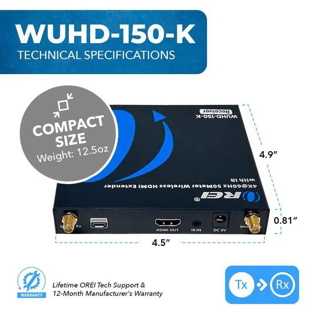 Alt view image 5 of 6 - 4K60Hz Wireless HDMI Extender 165ft, 5.24 GHz Loop-Out IR, Low-Latency | HDMI Transmitter Receiver Wireless HDMI 2.0, HDCP 2.2, 18Gbps, 5.185.24GHz, SSID Pairing, Channel Switching
